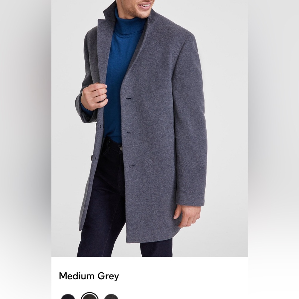Calvin Klein Medium Gray Trench Coat with Wool Blend and Wide Lapel